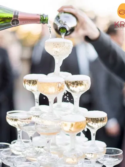 A classic champagne tower, symbolizing celebration and luxury. We help you create these iconic moments at your wedding or success party, ensuring every detail of your event is glamorous and memorable.