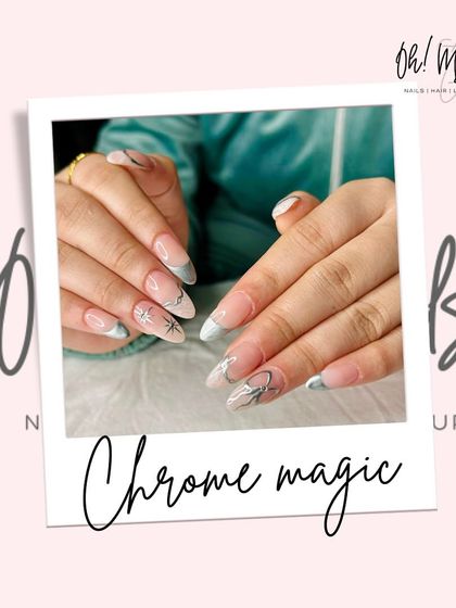 Reflecting nothing but perfection. This silver chrome design features abstract swirls and starburst accents for a bold, luxe look that was done as a home service in Panchkula.