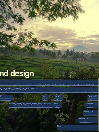 Sound design is what makes a video immersive. Here is a look at my audio timeline, where I layer ambient sounds, whooshes, and music to make the viewer feel like they are actually flying.
