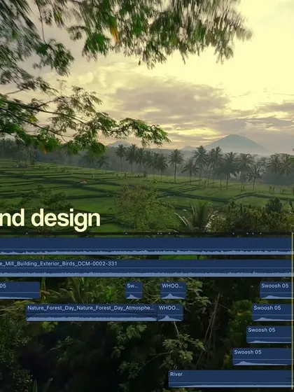 Sound design is what makes a video immersive. Here is a look at my audio timeline, where I layer ambient sounds, whooshes, and music to make the viewer feel like they are actually flying.