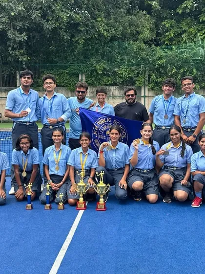 A proud moment for the academy. Our players from M.M. Public School dominated the CBSE Cluster Tennis Championship, bringing home two golds, a silver, and a bronze. This picture captures the team spirit and success we foster.