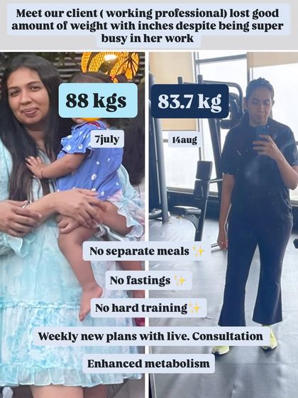 From 88 kg to 83.7 kg. This busy working professional achieved amazing results without separate meals, fasting, or hard training. Just weekly new plans, live consultations, and an enhanced metabolism.