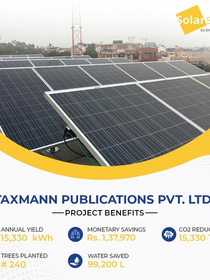 For Taxmann Publications Pvt. Ltd., a leading publisher, I installed a system that saves them over ₹1.37 lakhs annually. This project helps them maintain their leadership while being environmentally responsible.