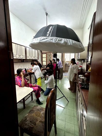 Another moment from our Advait shoot. Our fantastic makeup artist Salomirdiamond is doing final touches while the photography team sets up the lighting. This shows the teamwork and attention to detail that goes into every single frame.