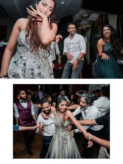 More candid shots from the after-party dance floor, capturing the bride and her friends enjoying the music and celebrating.