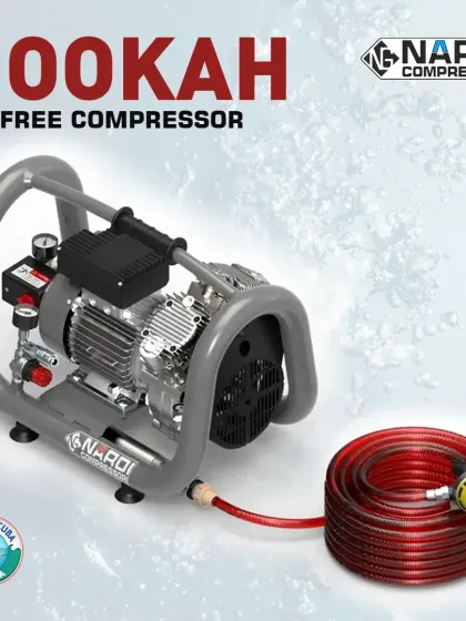 This is the Nardi Hookah, an oil-free compressor system for recreational underwater activities. Made in Italy, this system allows you to dive up to 15 meters deep without a tank, perfect for boat maintenance or shallow reef exploration.