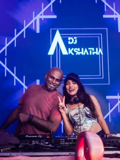 Behind the decks with the talented DJ Akshatha. I frequently collaborate with other artists to keep the music fresh and exciting.