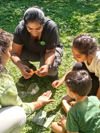 We believe in the power of storytelling to nurture imagination. Here, our naturalist engages a group of children with a story, followed by hands-on exploration.