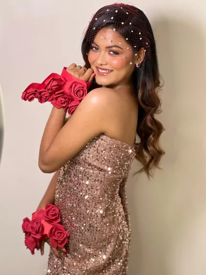 A full length view of the polo inspired carnival look. This is perfect for a bride looking for a unique cocktail or sangeet style.
