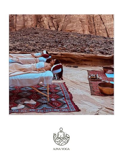 Outdoor healing sessions in Al-Ula. We offered therapeutic treatments amidst the canyons, allowing the natural environment to amplify the restorative effects.