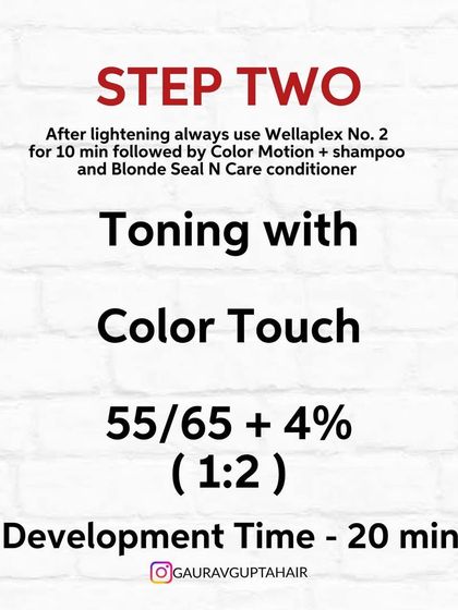 Step Two is toning with Color Touch. This formula creates that beautiful, deep wine shade with incredible shine.