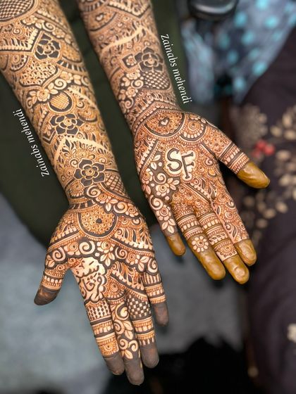 A close up of the palms with the initials.