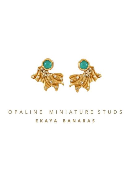 A clean product shot of the Opaline Miniature Studs, showcasing their delicate craftsmanship. These are perfect for those who appreciate artistic details in their everyday jewelry.
