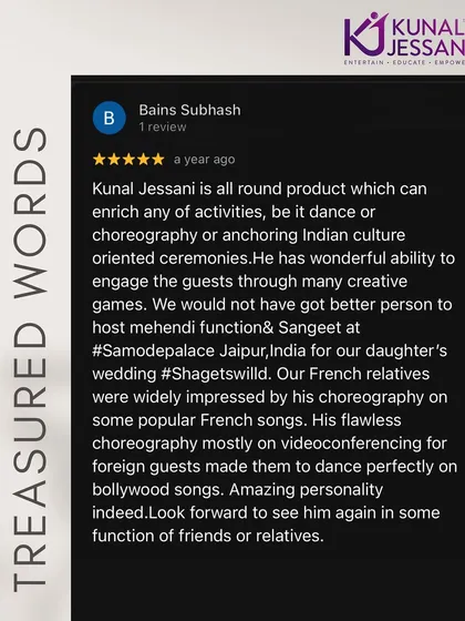This testimonial from the bride's father after their Indo-French wedding in Jaipur was so heartwarming. Knowing that our French guests were impressed by the choreography and hosting means we successfully bridged the cultural gap.