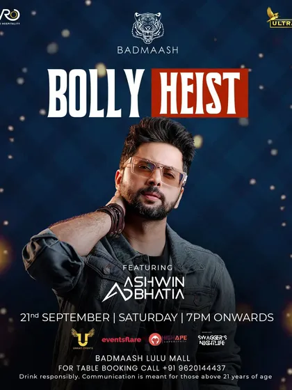 Get ready for the ultimate Bolly Heist. A cool, themed poster for my Saturday night gig at Badmaash, where we steal the night away.