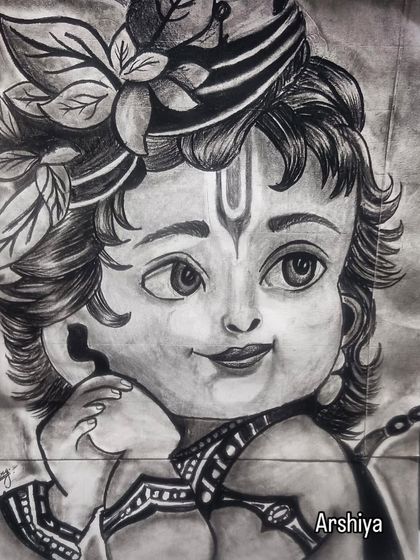 Arshiya's Krishna portrait is another great example from our online sketching class. The attention to detail in the jewelry is excellent.