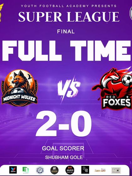 Full time result from the Super League final: a 2-0 victory for the Midnight Wolves.