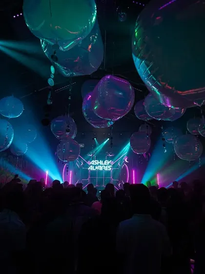 A snapshot from a memorable October night. The club was filled with these cool iridescent balloons, which added a whole other layer to the visual vibe of the party.