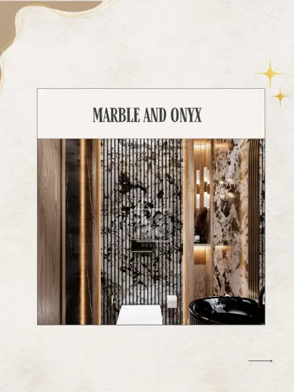 For a truly opulent look, we love combining marble and onyx. The unique patterns and translucence of onyx create a stunning, one-of-a-kind feature wall.