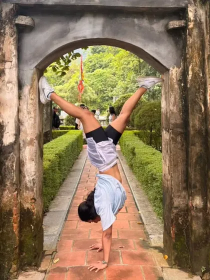 Your practice is part of your life, not separate from it. Here I am, finding a moment to go upside down while traveling in Vietnam. Yoga builds a strength and awareness that you can carry with you anywhere in the world.