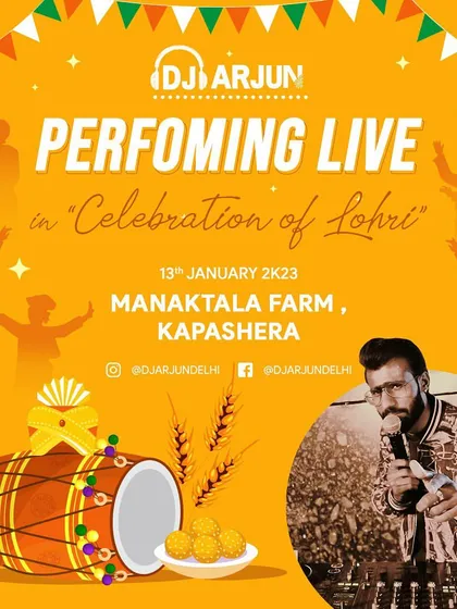 Celebrating Lohri at Manaktala Farm, Kapashera. My set for Lohri includes a mix of traditional Punjabi folk, Bollywood hits, and dhol beats.