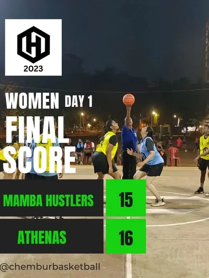 The final score from a women's game on Day 1 of Hooplah 2023.