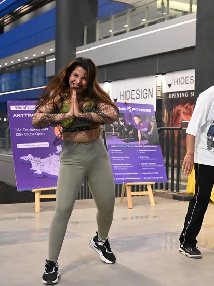A moment of gratitude and connection with the audience during a Zumba session. I love sharing my passion for fitness with everyone.