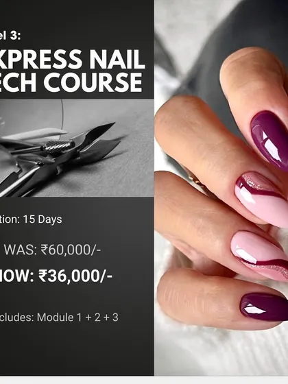 For those who want to learn everything quickly, our 15-day Express Nail Tech Course is the ideal choice. It covers all core modules, from basics to extensions and art, in a condensed format.