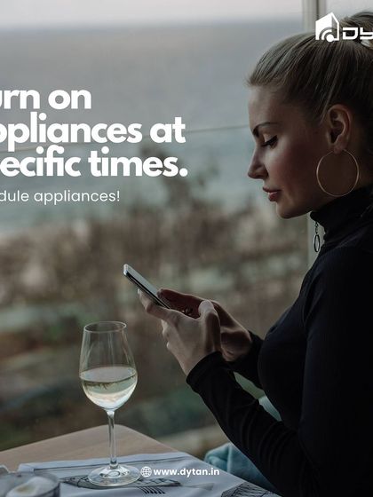 My app allows you to schedule appliances to fit your life. Here, a user is setting a schedule while enjoying a glass of wine, demonstrating how you can program your geyser, washing machine, or coffee maker to run only when you need them.