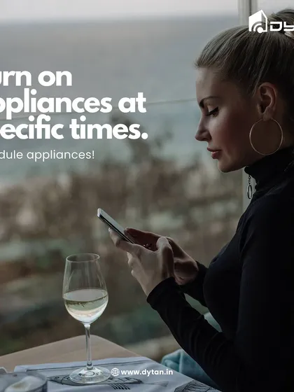 My app allows you to schedule appliances to fit your life. Here, a user is setting a schedule while enjoying a glass of wine, demonstrating how you can program your geyser, washing machine, or coffee maker to run only when you need them.