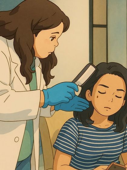 This beautiful Ghibli-style art captures the gentle, focused care we provide during a scalp analysis. Every detail matters when it comes to your hair's health.