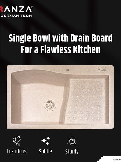 My single bowl with drain board is designed for a flawless kitchen. It is luxurious, subtle, and sturdy, offering the perfect blend of beauty and efficiency.