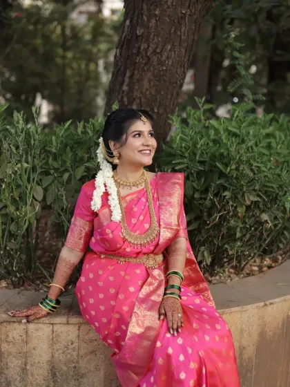 A happy, relaxed portrait of the bride-to-be during her engagement photoshoot.