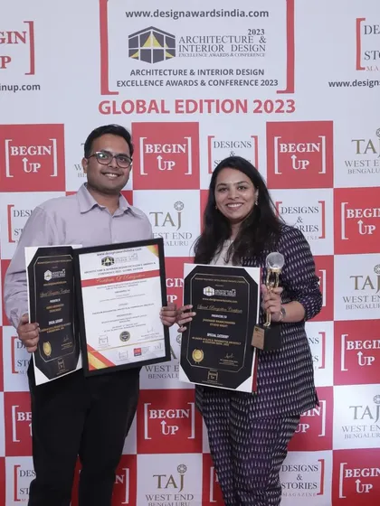 Posing with our awards at the Global Edition 2023 event. These accolades inspire us to continue creating spaces that are both beautiful and meaningful for the people who inhabit them.