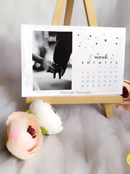 Another view of the black and white easel calendar, a sophisticated way to display your favorite monochrome pictures.