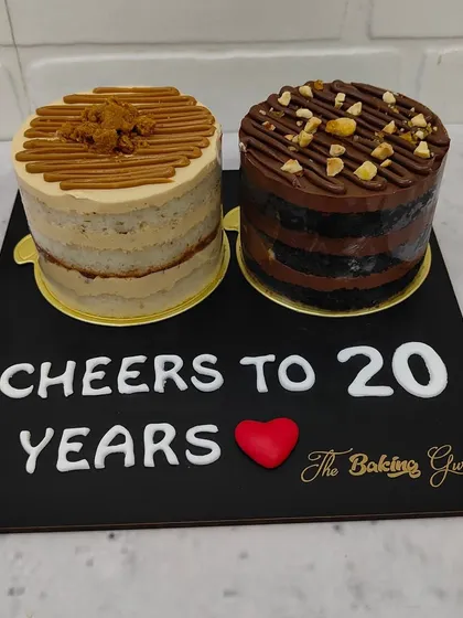 Cheers to 20 years! This order featured two of our popular mini cakes, one in Lotus Biscoff and the other in Nutella Hazelnut, to celebrate a special anniversary.