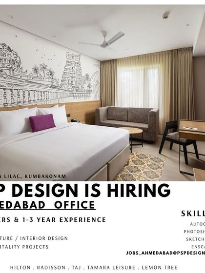 PSP Design is hiring for its Ahmedabad office, seeking freshers and experienced architects for hospitality projects.