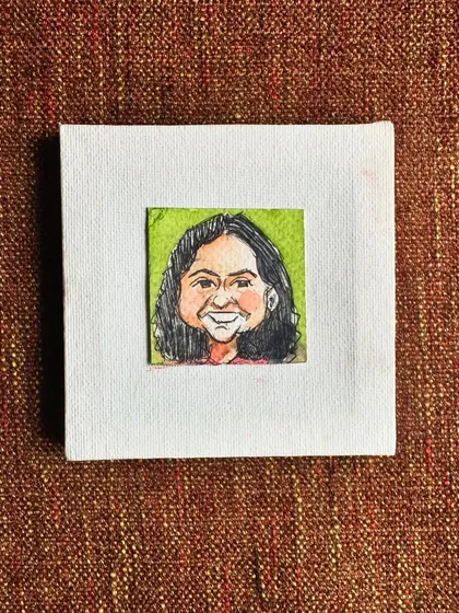 A mini watercolour caricature of my best friend, Nithya. A small tribute to my hard-ass, globe-trotting friend.