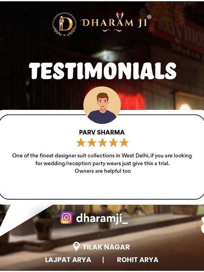 "One of the finest designer suit collections in West Delhi." Thank you, Parv, for recommending us for wedding and reception wear.