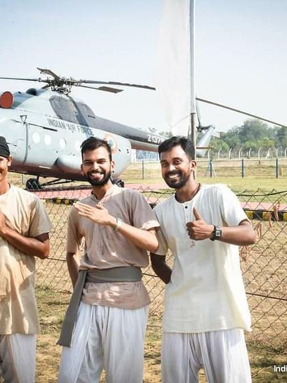With fellow instructors in front of an Air Force helicopter in Agra. These experiences of living and working alongside our forces are deeply impactful.