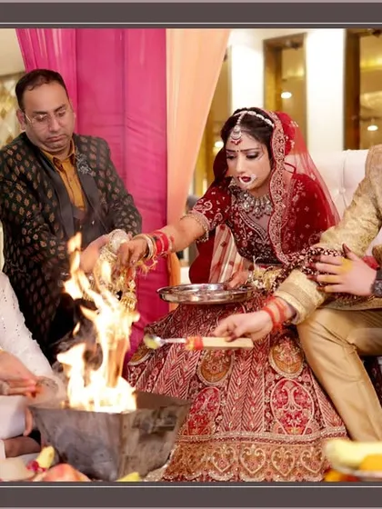 We document all the sacred rituals of the Hindu wedding ceremony, including the Pheras around the holy fire, ensuring every tradition is preserved.
