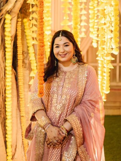 Our beautiful bride Shubhi, celebrating her wedding festivities in pastel-hued jewelry. We chose these pieces from the Tribe Amrapali collection to perfectly match her elegant and soft-toned outfit.