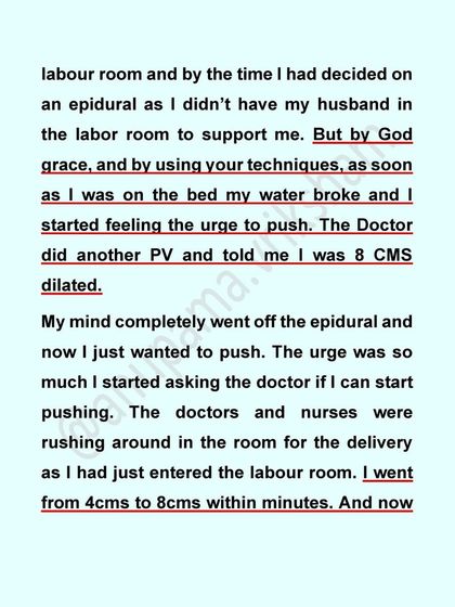 After being induced, this mother's water broke and she felt the urge to push. She went from 4cm to 8cm dilated within minutes, showing how quickly labor can progress once your body takes over.