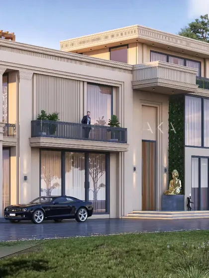 This farmhouse design blends modern proportions with neoclassical details. The clean lines of the structure are complemented by classical columns and mouldings, creating a sophisticated home that feels both contemporary and timeless.