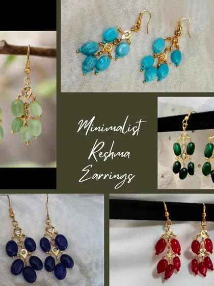 My minimalist Hyderabadi Reshmi earrings are a popular choice for return gifts. They are lightweight, come in a variety of beautiful colours, and are versatile enough to match any event's theme.