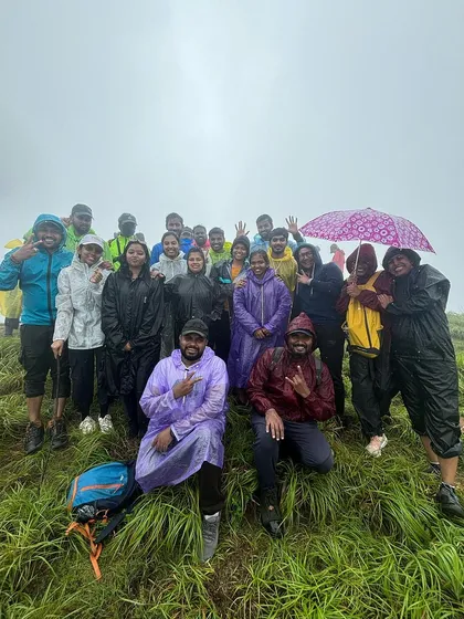A group photo from the Gangadikal trek, a beautiful and challenging climb in the heart of the Western Ghats.