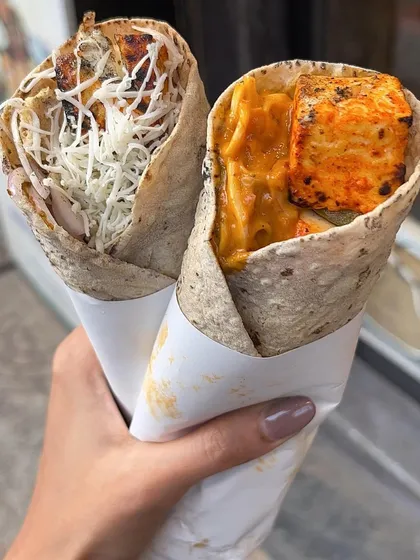 A close-up of my Kolhapuri Paneer Roll and Kurkure Paneer Roll. Each one offers a unique and delicious experience.