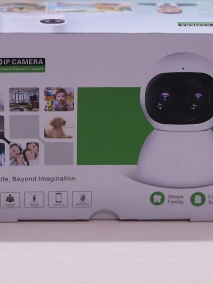 The box for the AI HD IP Camera, showing its use cases for monitoring family, pets, and your home. It features full-color day and night vision.