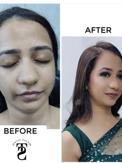 This side-by-side comparison clearly shows the power of professional makeup. I corrected discoloration, enhanced her eyes, and gave her a smooth, photo-ready complexion for her event.