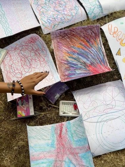 A collection of art created during a reflective session at the flow fest, showing how we use more than just props to explore our inner worlds.